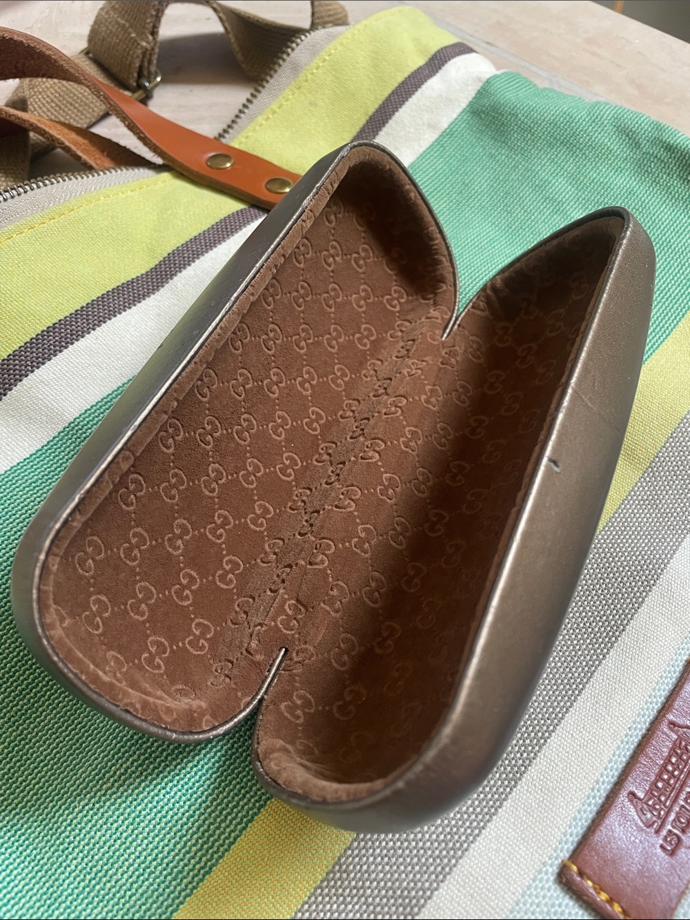 Gucci Brown Leather Sunglass Case with GG Lining